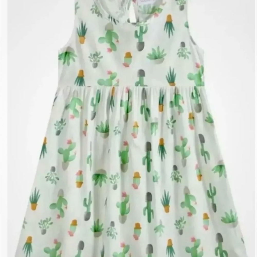White and Green Cactus Print Knit Sundress